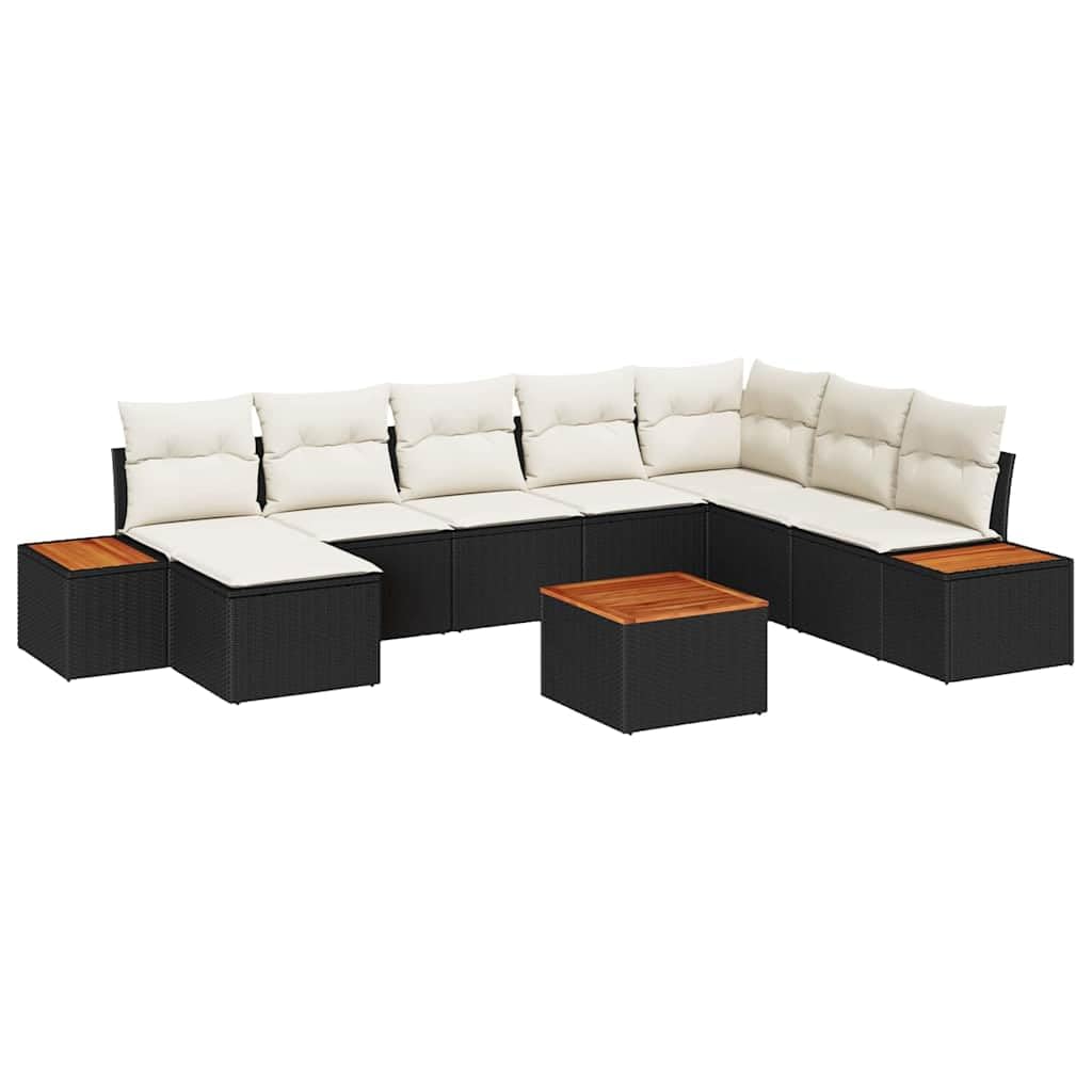 Modułowa sofa ogrodowa z poduszkami, 9 szt., kolor czarny i kremowy, jako zestaw mebli tarasowych i stylowy zestaw wypoczynkowy z stolikiem pomocniczym