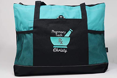 Pharmacy Tech Tote Bag With Mesh Pockets, Front Pocket, Zippered Closure #TOP6