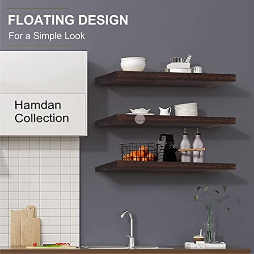 Image of Hamdan Collection Wood Shelves for Wall Storage, Wall Mounted Wooden Display Shelf for Bathroom Bedroom Living Room Hall Way Dining Room Kitchen Garage