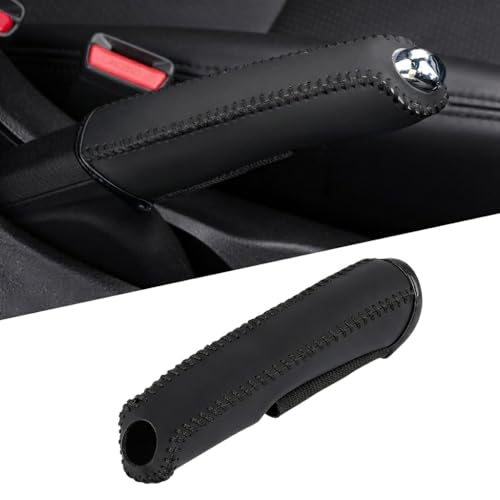 Image of STHIRA Leather Sleeve for Car Handle Brake Anti-slip Parking Brake Wrap Cover Anti-scratch Lever Grip Black Finish Universal Fit 14.5x3.5cm Handbrake Cover