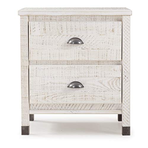 Baja Night Stand / 2 Drawer / Solid Wood / Rustic Bedside Table For Bedroom, Living Room, Sofa Couch, Hall / Metal Drawer Pulls, Shabby White #TOP1