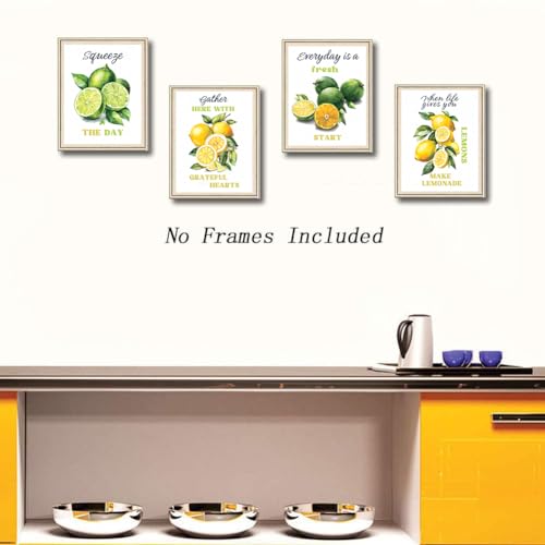Image of TANXM Fruit Wall Art,Lemon Pictures Art Prints,Great Kitchen Poster Farmhouse Decor,Green Leaf Sour Lemon Art Print Poster Perfect for Dining Room Office,Set of 6(8 inchX10 inch,No Frame