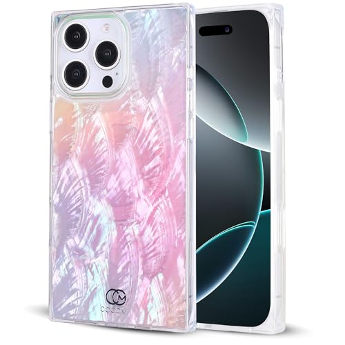 Image of COCOMII Rectangle for iPhone 16 Pro Case, Pink Real Mother of Pearl