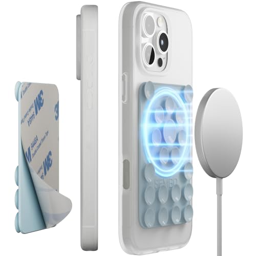 SEMBO Silicone Suction Phone Case Mount, Adhesive Sticky Phone Grip with Built-in Magnet for MagSafe Accessories - Hands-Free Mirror Shower Phone Holder for Selfies & Videos(Blue)