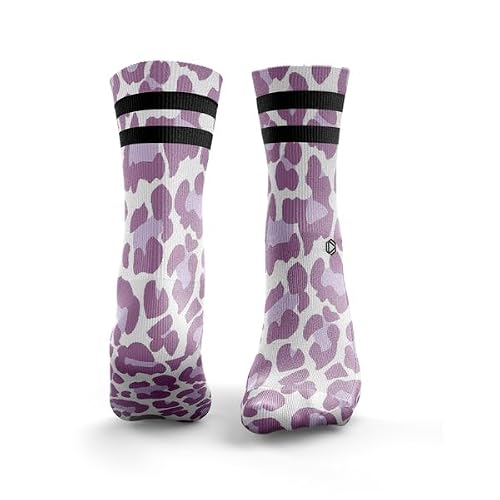 HEXXEE 2Stripe Leopard Print Socks Purple - Mens: 6-8.5 UK / 6-8.5 US