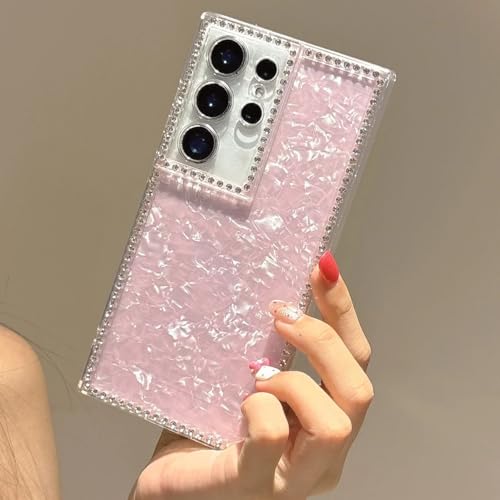 Coque Samsung S25 Plus rose brillante avec diamants de protection