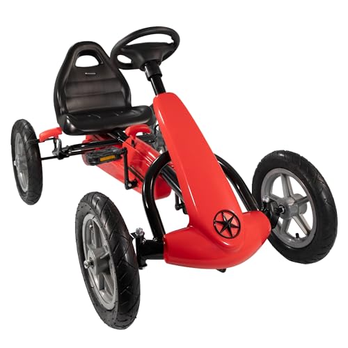 Lemodo Go Kart Tretfahrzeug rot – Kinderfahrzeug mit Handbremse und Leerlauf Tretauto für Kinder ab 5 Jahre GoKart Pedalfahrzeug Outdoor-Fahrzeug mit Pedalantrieb Fahrzeug mit Pedalen