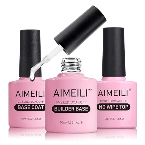 AIMEILI Clear Builder Gel Base y Top Coat Base Coat, 3 piezas de base sin toallitas y esmalte de uñas Top Coat Gel con Gel Builder para uñas