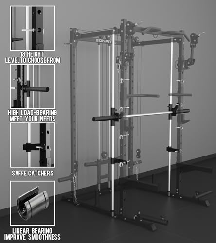 Image of Eonfit E3 Smith Machine for Home Gym Equipment, Multi-Function Power Cage Squat Rack with Cable Crossover LAT Pulldown Pulley System All in One