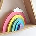 Kimkoala Wood Building Blocks Room Decoration Craft, Nordic Wooden Rainbow Cloud Building Block Game Educational Learning Toy Handmade Craft for Girl Home Bedroom Ornaments