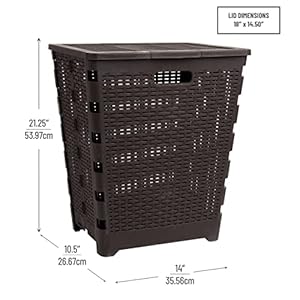 Mind Reader 61L Foldable Laundry Hamper, Clothes Basket, Lid, Wicker Design, Plastic, 18"L x 14.5"W x 21.25"H, Brown Mind Reader 61L Foldable Laundry Hamper Clothes Basket Lid Wicker Design Plastic 18L x 145W x 2125H Brown