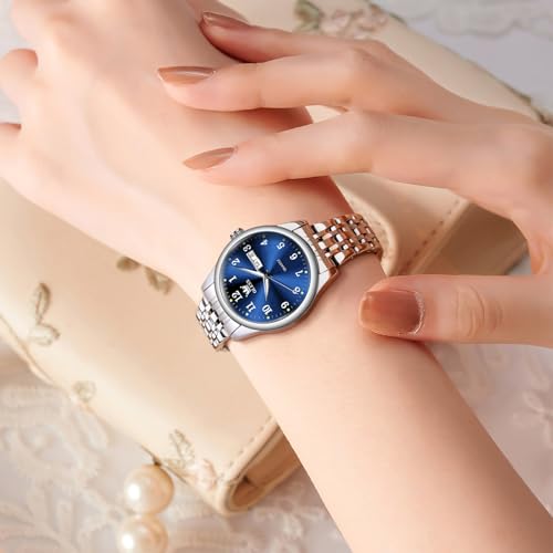 Image of OLEVS Luxury Ladies Watches,Women's Watch with Day and Date,Female Watch for Small Wrist,Gold Stainless Steel Watches for Women,Easy Read Ladies Wrist Watches Waterproof（Adjustable Strap