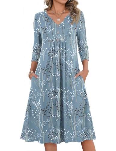 Image of Zeagoo Womens Dresses 3 /4 Sleeve Casual Fall A Line Midi Dress with Pockets