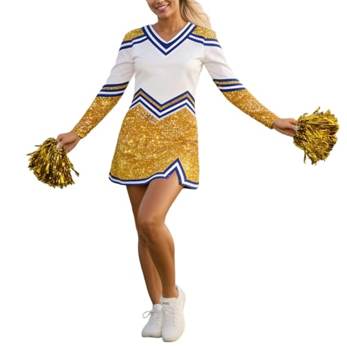 Tenue spectaculaire danse cosplay pom-pom girl adulte ensemble or