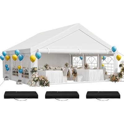 YITAHOME 20x20 ft Party Tent Heavy Duty Wedding Event Shelters Outdoor Upgraded Galvanized Canopy with Large White Roof, Removable PVC Sidewalls & 3 Storage Bags