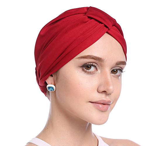 iBaste Femme Chapeau Turban Chimio Radiothérapie Perte de Cheveux Cancer Plissé Bonnet Foulards de tête Pré-noués en Stretch Wrap Bandana Indien Casquettes Soild Couleur