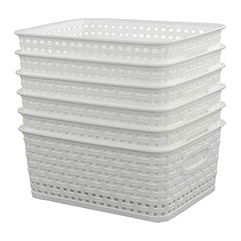 Sandmovie White Plastic Woven Ratten Baskets, 6-Pack Cover