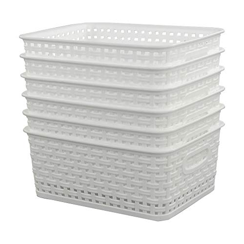 Trademark Innovations Cesto Portaoggetti Per Scale In Plastica Intrecciata, 36,8 Cm, Con Manici E 2 Scomparti, Colore Naturale