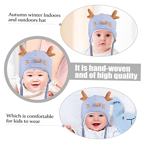 Cotton Infant Ear Flap Hat for Boys and Girls Thick Winter Toddler Hat Adorable Antler Design for Cold Weather Blue2
