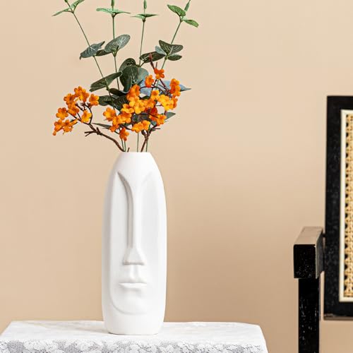 ChifonCyan White Ceramic Face Vase - 8.4 Unique Flower Vase with Matte Finish Decorative Boho/Farmhouse Vase for Pampas Grass & Centerpieces Living Room/Office Desk Decor & Gift for Her/Yourself