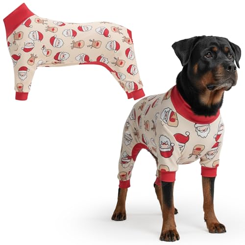 Image of Spark Paws Dog Christmas Pajama, Dog Recovery Suit Male, Onesie, Ultra-Soft and 4-Way Stretch, for Small Medium and Large Breeds - Santa and Rudolph - 4XL