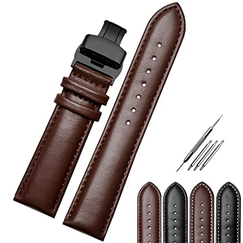 Strapseeker Jaxon Black Butterfly Deployment Clasp Top Grain Leather Watch Band Padded Stitched Watchband Color Black, Brown Premium Watch Strap Replacement for Men & Women Fit Most Watches