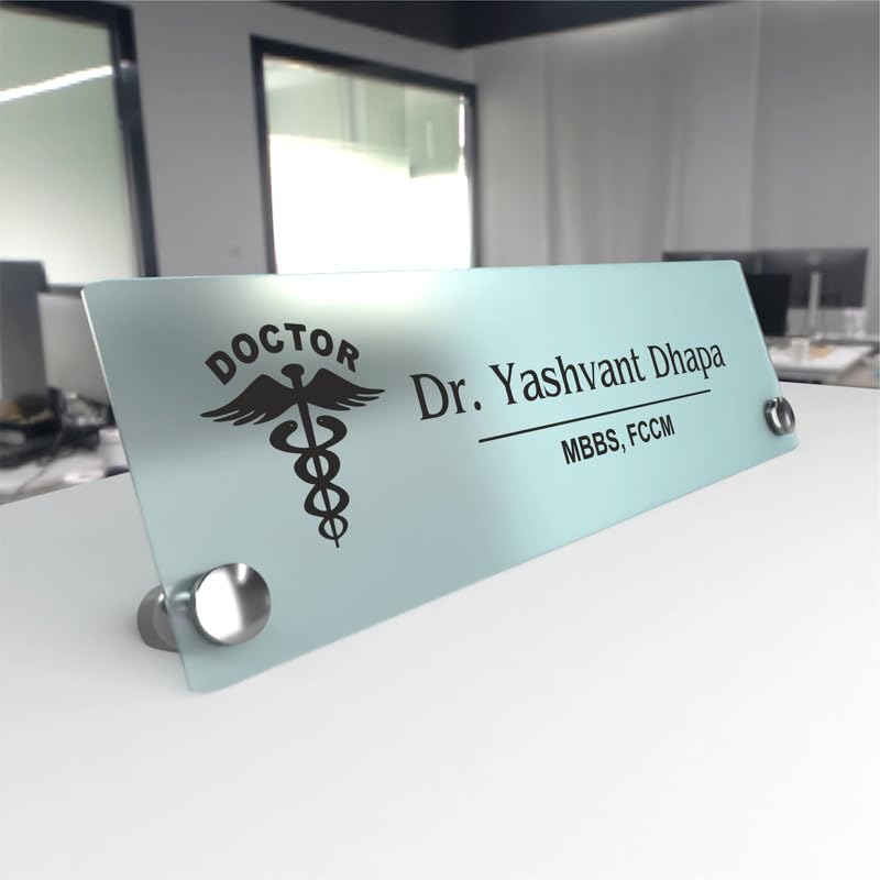 OOCLAS Custom Matt Acrylic Desk Name Plate With 2 Stainless Steel Stud Supoort | Personalize Name Plate for Doctor in Size 9 X 3 Inch-image-26