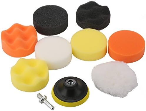 Fontic 11pcs 3"/80mm Compound Drill Buffing Sponge Pads Kit for Car Sanding, Polishing, Waxing, Sealing Glaze (9 Polishing Pads+1 Woolen Buffer+1 Thread Drill Adapter with Shank)