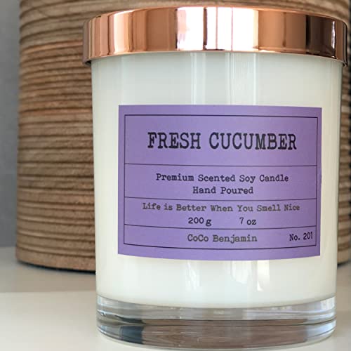 100% Soy, Highly Scented, Hand Poured Soy Candle, 7 Oz, (Fresh Cucumber) #TOP2