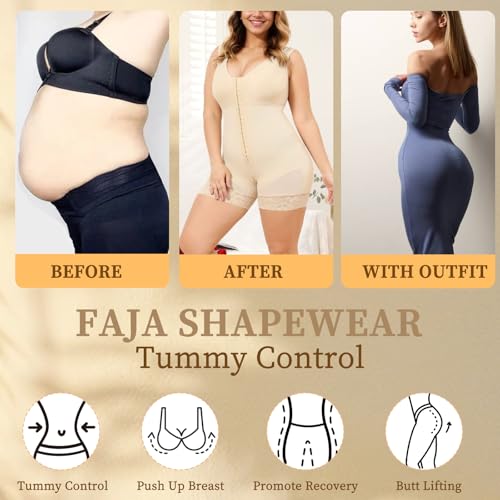Image of Fajas Colombianas Shapewear Waist Trainer Full Body for Women Control Post Shaper Butt with Zipper Crotch
