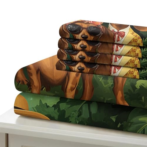 Housse de couette Teckel 3D drap microfibre lit king 2 taies chien