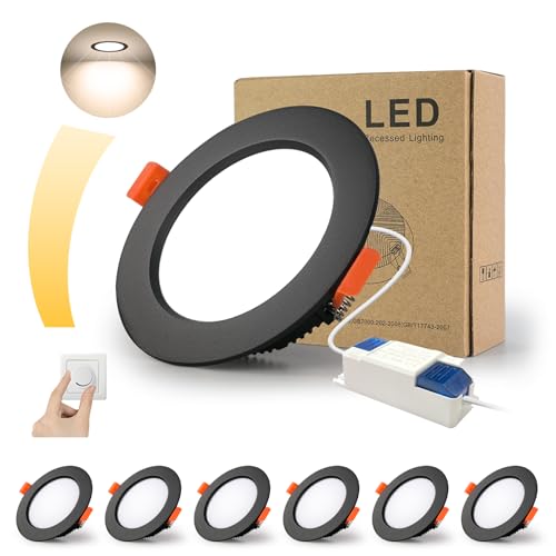 BAGZY Dimmerabili 6 Faretti LED da Incasso per Cartongesso 7W 700LM AC 220-240V,Bianco Naturale 4000K,Ritaglio Ø 80-90mm,IP44,Faretto da Soffitto Ultra Piatto per Camera da Letto Bagno Cucina(Nero)