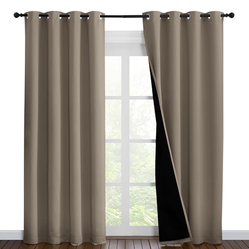 NICETOWN Paire de Rideaux occultants Taupe, Paire de Rideaux occultants à économie d'énergie et bloquant Le Bruit pour fenêtre de Salle à Manger,...