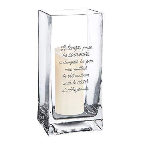 Casa Vivente Vase Rectangulaire à Hauts Bords pour Enterrement, Gravure en Mémoire du Défunt, 10 x 10 x 20 CM