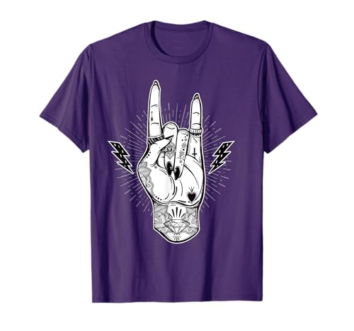 Rock And Roll Tshirt - Festival Art - Devil Horns Tattoo Tee T-Shirt