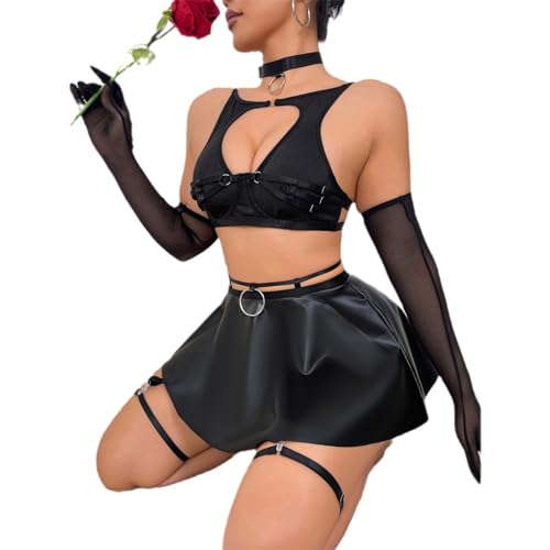 L'entrejambe soutien-gorge sexy lingerie érotique trois points tablier en cuir
