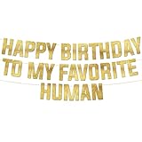 Pre-Strung Happy Birthday To My Favorite Human - Funny Birthday Gold Glitter Banner - Funny Birthday Decorations for Men and Women - Party Supplies and Gifts