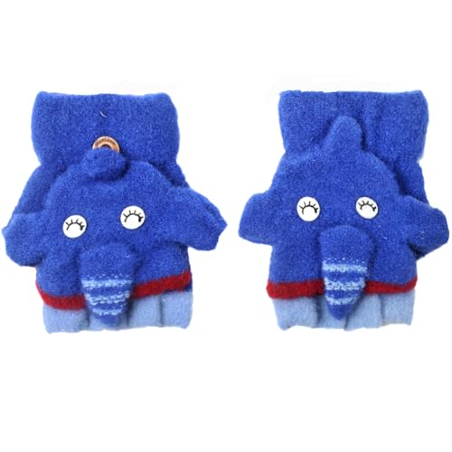 Toddler Gloves, Cartoon Warm Knitted Convertible Fingerless Gloves for Baby Boy Girl with Mittens Cover Cap