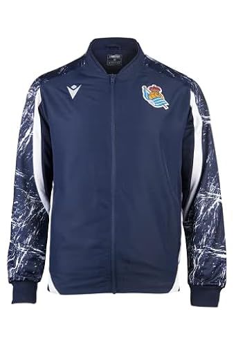 Real Sociedad | Official Travel Jacket | Zipped, Sportive and with a Hood with Elastic Fastening | 2021-22 Season | Polyester | White and Blue| Size JS | Ya disponible en tu tienda friki favorita! En mundofriki.es!