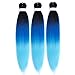 Ombre Sea Blue Braiding Hair Pre Stretched Crochet Braids Twist Kanekalon Braiding Hair Extensions 24INCH 3PACK
