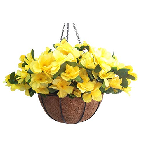 Home Wedding Porch Decoration Indoors Chain Hanging Basket Flowers Silk Azalea With Artificial Grass (Yellow) #TOP5