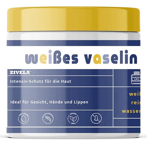 Zivela Gelatina de queroseno blanco 500 g - Vaselina pura para piel seca - Protección intensiva de la piel para cara, manos y labios - Sin agua hipoalergénico vegano sin perfume