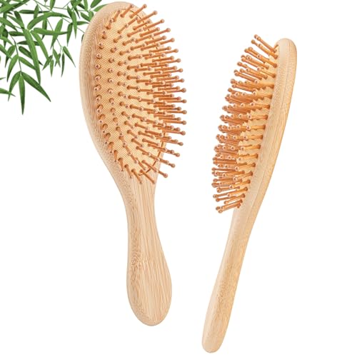 YUNAI Bamboo Paddle Wooden Hair Brush Natural Bamboo Air Cushion Comb for Massaging Scalp Reduce Frizz No Hair Tangle Large Oval Brush for Curly Hair