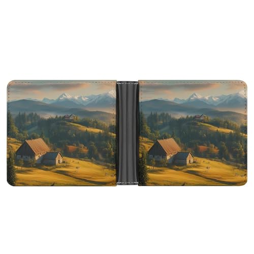 Carpathian Mountains Ukraine Bifold Wallet for Men Women PU Leather Slim Purse Pocket Wallet with Card Holder