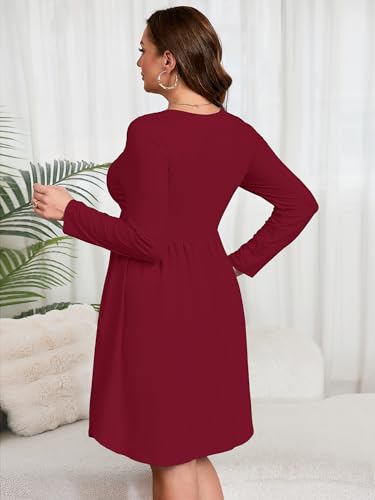 Image of AusLook Women's Plus Size Long Sleeve Midi Dress Casual Empire Waist Loose Flowy Dresses A-Line Boho Long Dress with Pockets
