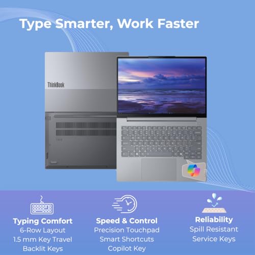 Image of Lenovo ThinkBook 14, Intel Core Ultra 7 255H, 16GB RAM, 512GB SSD, WUXGA IPS 14 inch (35.56cm), Win 11 Home, Arctic Grey, 1.36Kg, 21SJA0KBIG, Fingerprint, Backlit, 300 Nits, 1Y Warranty, AI Powered Laptop