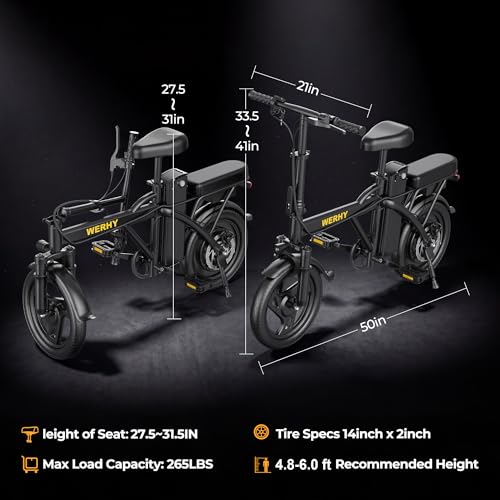 WERHY Electric Bike for Adults, 500W Motor, 20 MPH Max Speed Folding Ebike, 14" Electric Bicycles, Max 20 Miles Range (Pedal Assist Mode), Mini E Bikes - Image 4