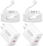 IPhone 17/17 Pro Max Chargeur, 2 Faites votre valise, 60W USB C Bloc du chargeur avec 10FT Câble longue de type C à C, charge très rapide pour iPhone 17/16/15/Pro Max/iPad, PD/QC Dual Port, GaN Adaptateur de puissance