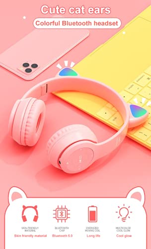 Fone De Ouvido POTIKA Bluetooth 5.0 Sem Fio Em Formato de Orelha de Gato, Cancelamento de ruído, Ros