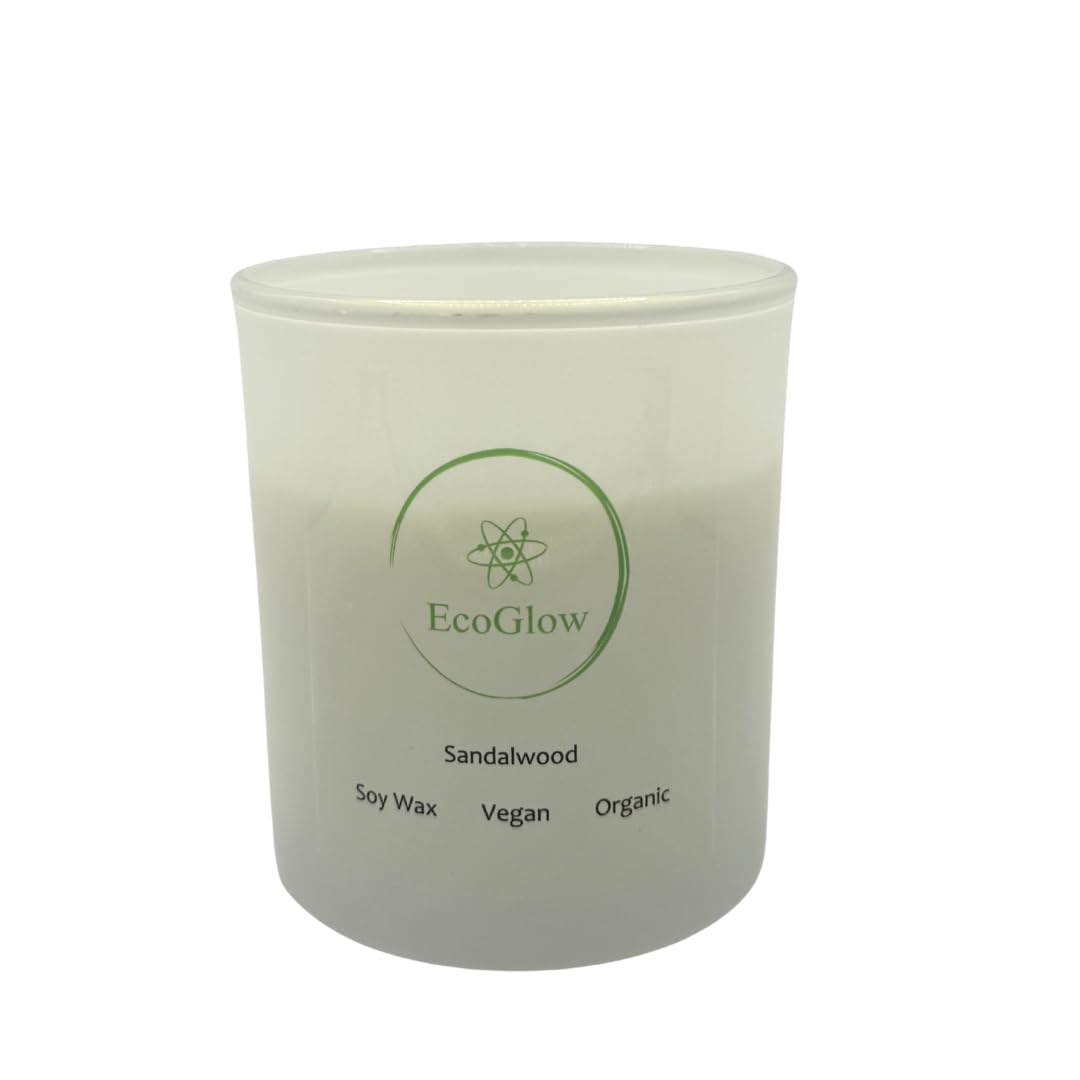 EcoGlowOrganic Soy Wax Candle - Eco Friendly, Vegan, Highly Scented Sandalwood - Up to 40 Hour Burn Time